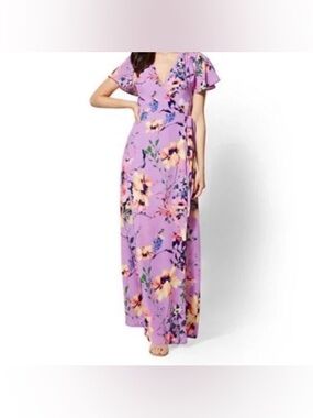 New York & Company Lavender Floral Wrap Maxi Dress- freshly dry cleaned